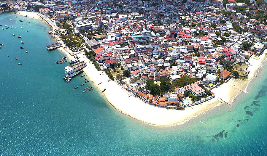 Zanzibar Serena Inn ariel photo with Stone town in view zanzibar port ®bushtreksafaris