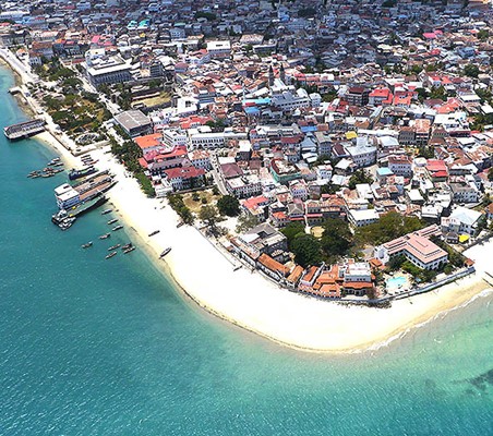 Zanzibar Serena Inn ariel photo with Stone town in view zanzibar port ®bushtreksafaris