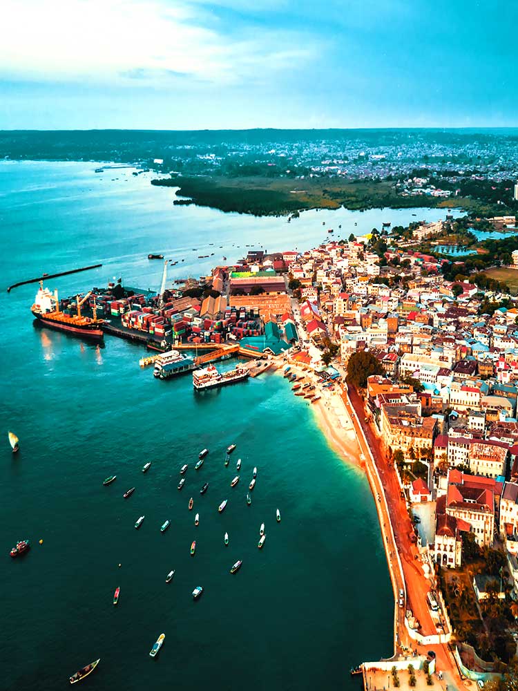 Arial Stone Town Port honeymoon safari ©bushtreksafaris